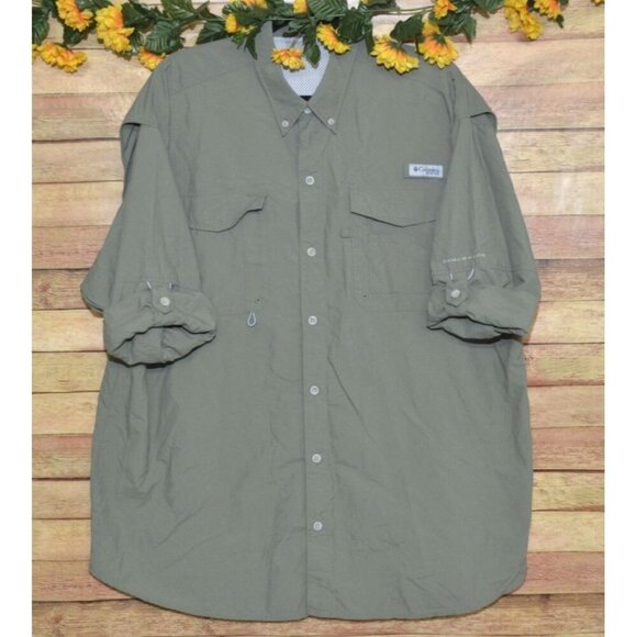 Columbia PFG Men's Sage Green Long Roll Tab Sleeves Button Front Shirt Size 2XL - Picture 5 of 14